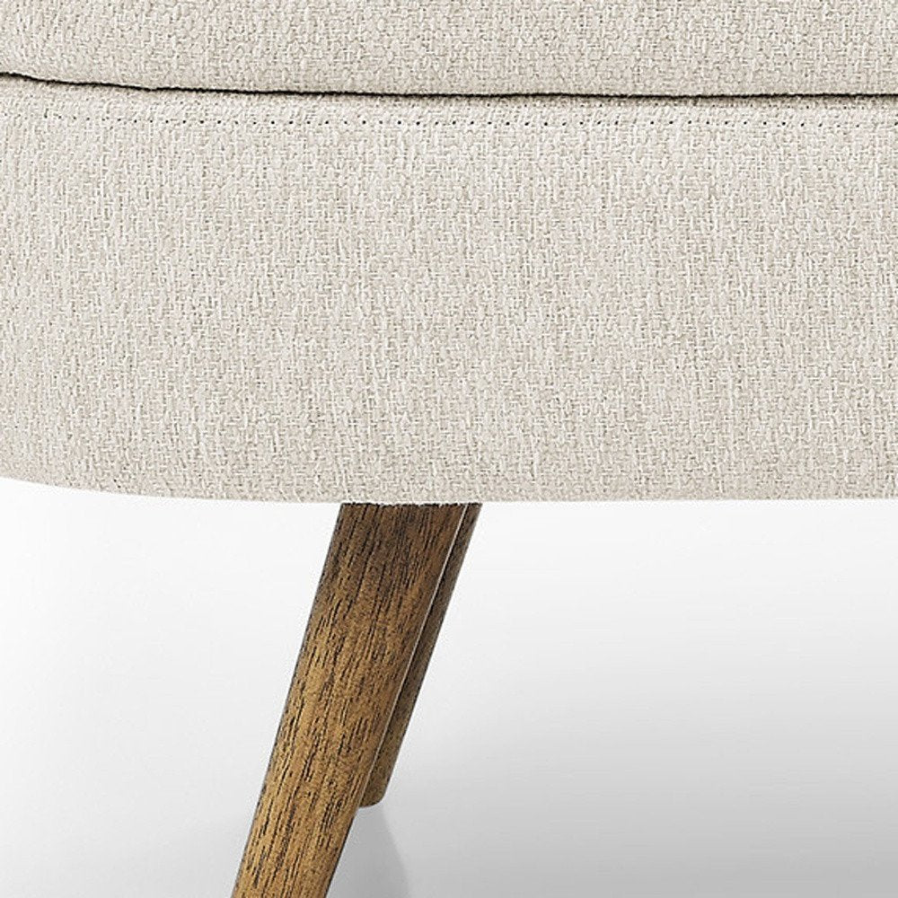 44" Beige and Brown Linen Upholstered Storage Bench with Flip Top