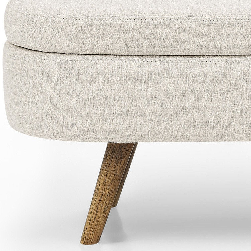 44" Beige and Brown Linen Upholstered Storage Bench with Flip Top