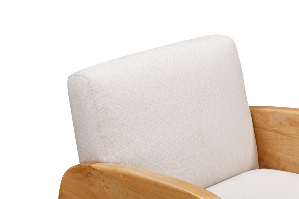 24" White And Natural Linen And Wood Arm Chair