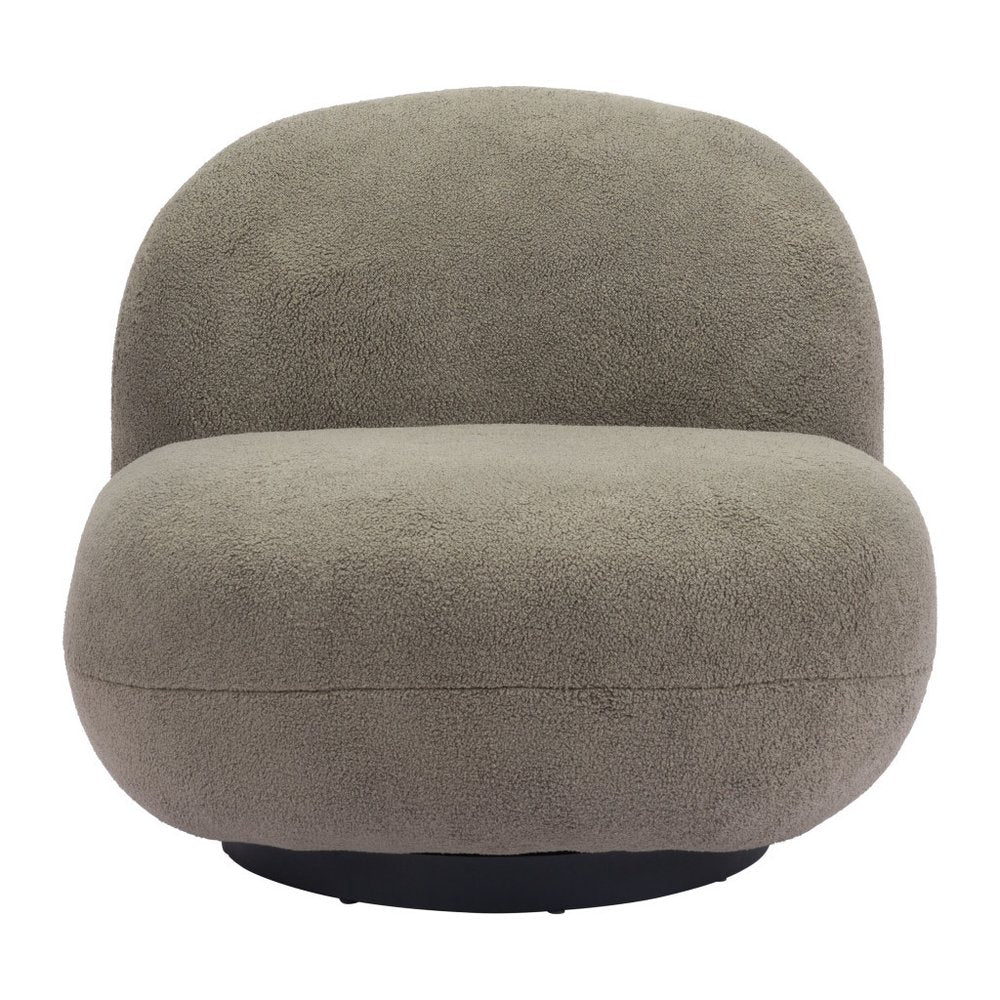 30" Khaki And Black Faux Shearling And Upholstered Slipper Chair
