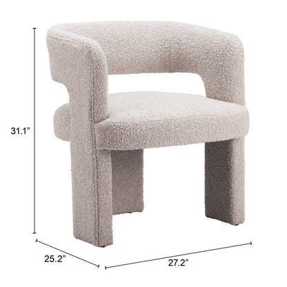 27" Beige Faux Shearling And Upholstered Arm Chair