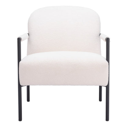 26" Ivory And Black Faux Shearling And Upholstered Arm Chair