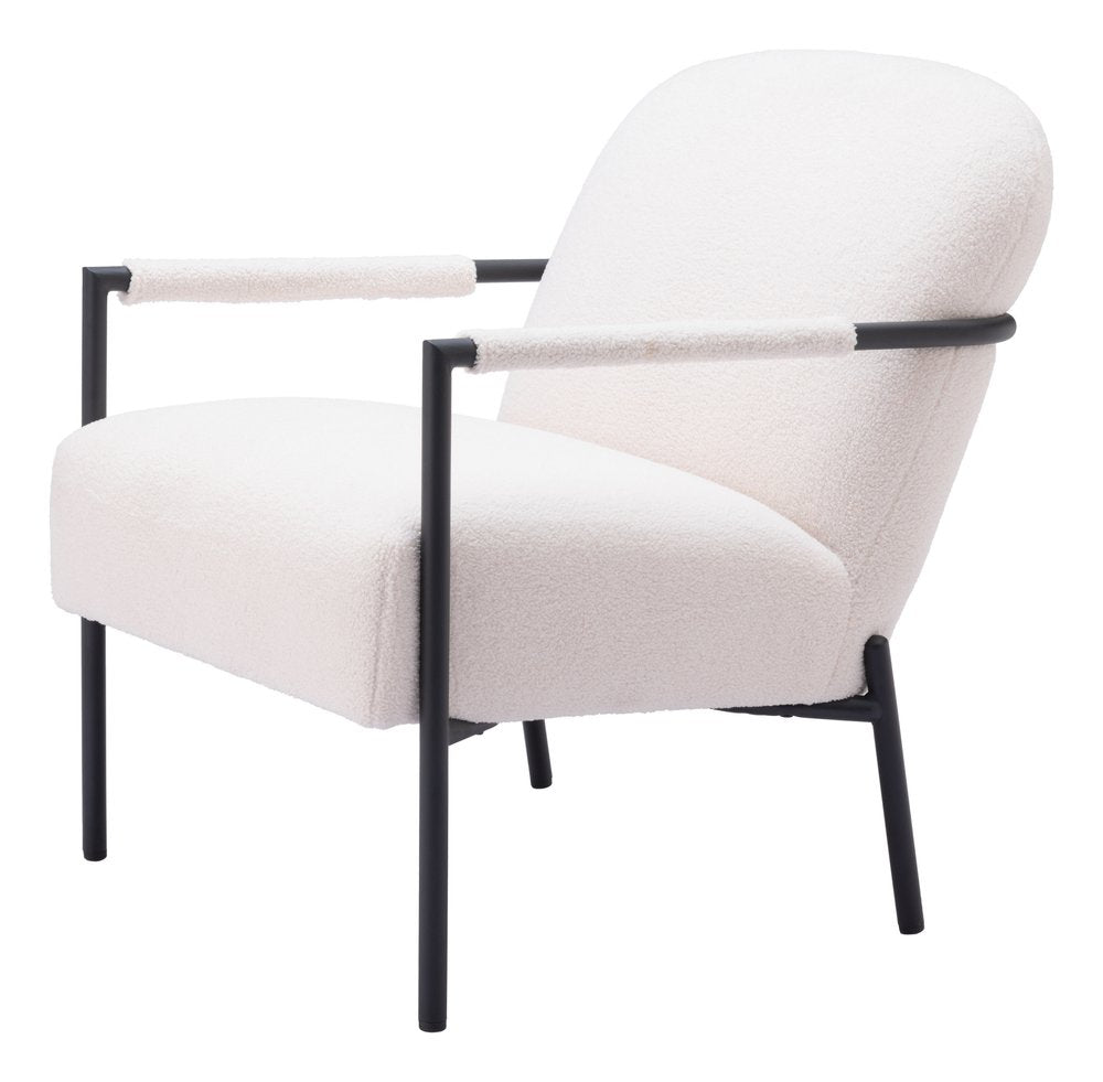 26" Ivory And Black Faux Shearling And Upholstered Arm Chair