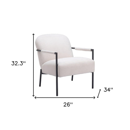 26" Ivory And Black Faux Shearling And Upholstered Arm Chair
