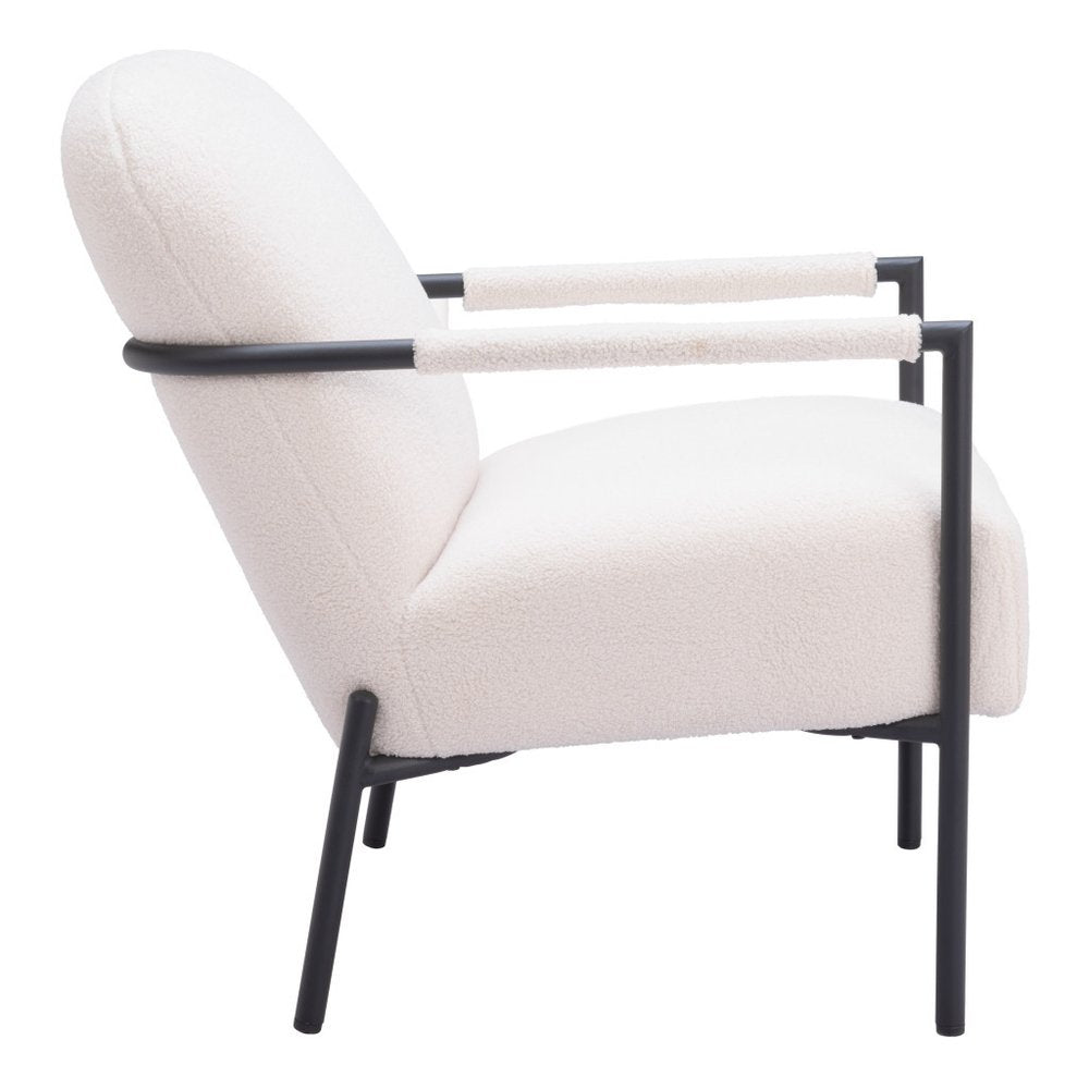 26" Ivory And Black Faux Shearling And Upholstered Arm Chair