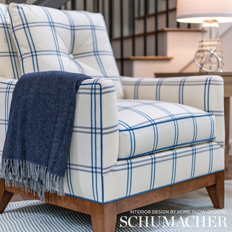 Indigo windowpane plaid fabric swatch.