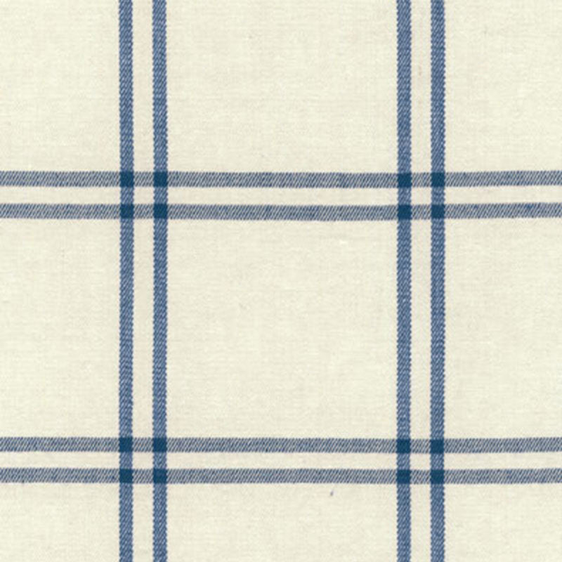 Indigo plaid woven fabric with a check pattern; suitable for shirts or home decor.