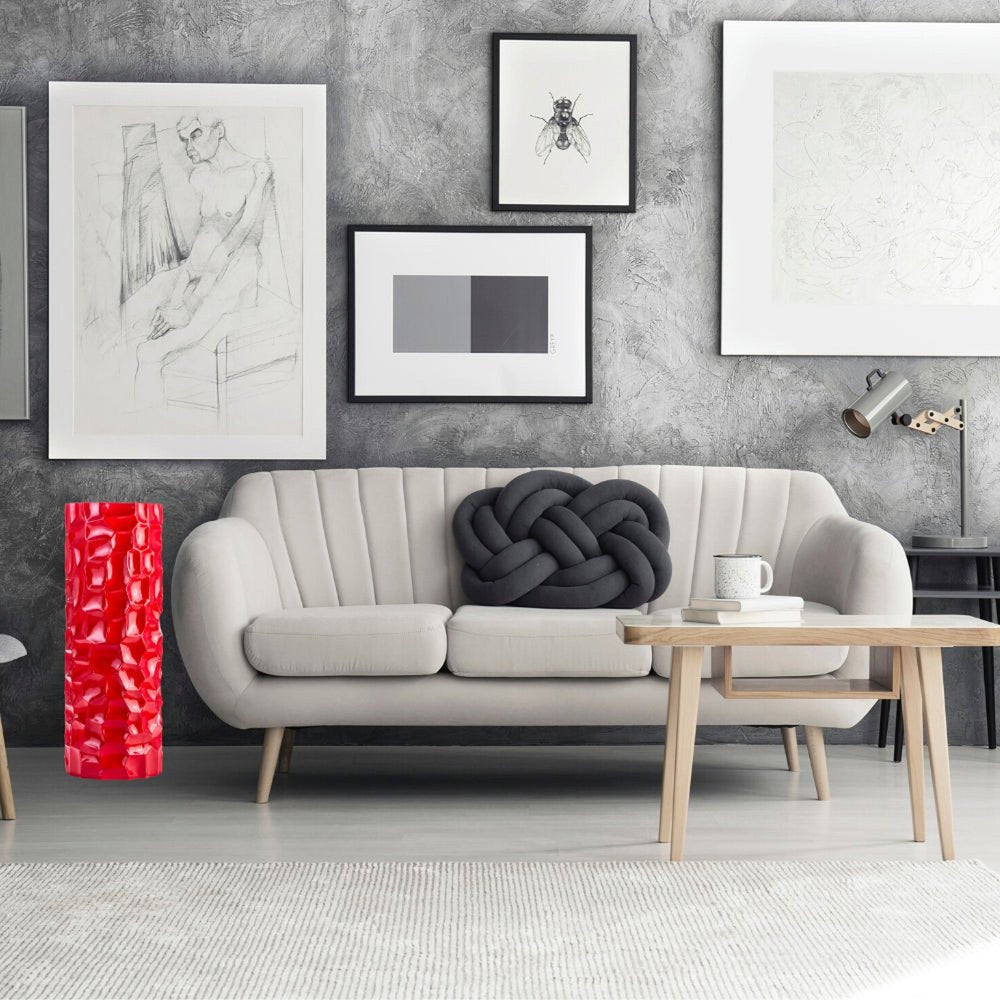 36" Red Faceted Geometric Resin Floor Vase