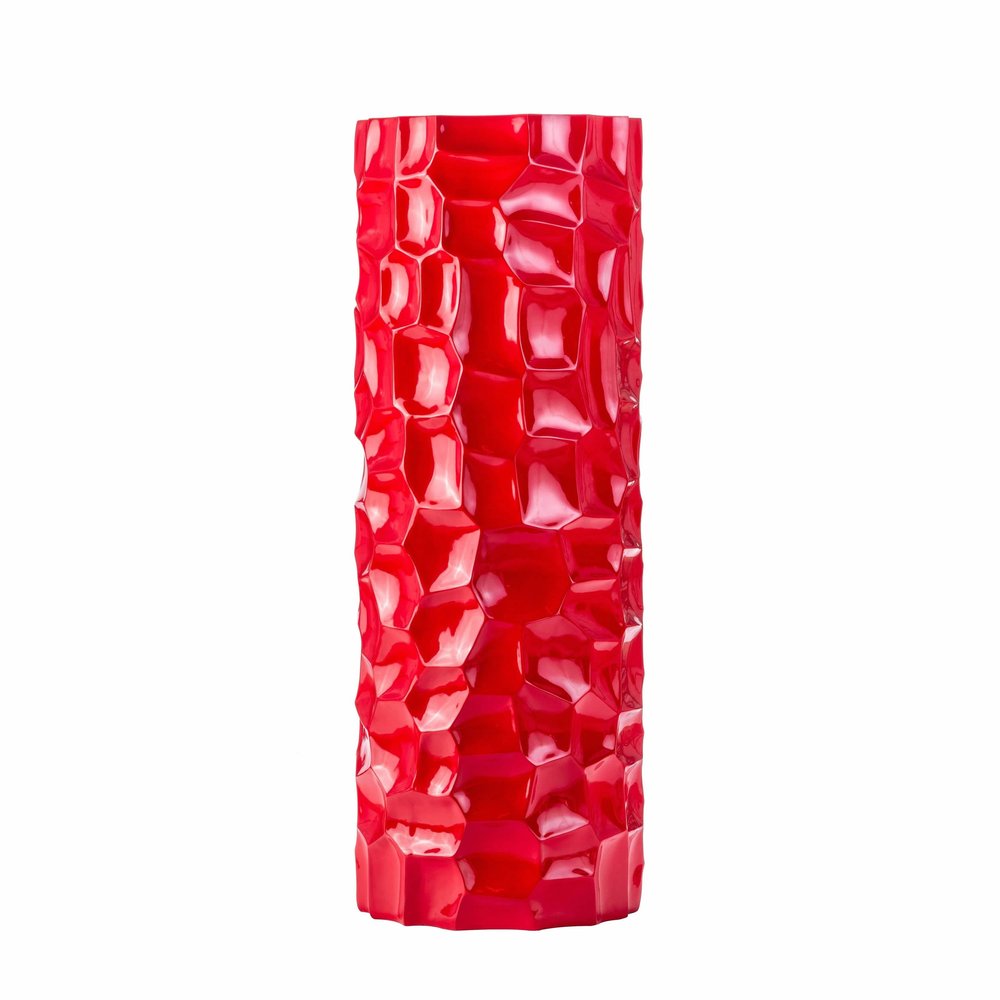 36" Red Faceted Geometric Resin Floor Vase