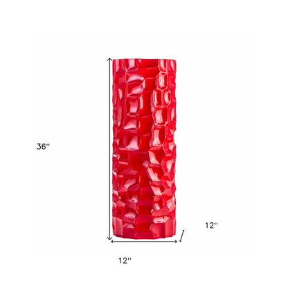 36" Red Faceted Geometric Resin Floor Vase