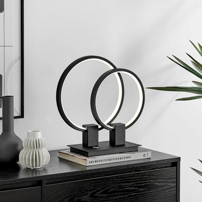 15" Black Metal Two Light Mod Round Circle LED Table Lamp