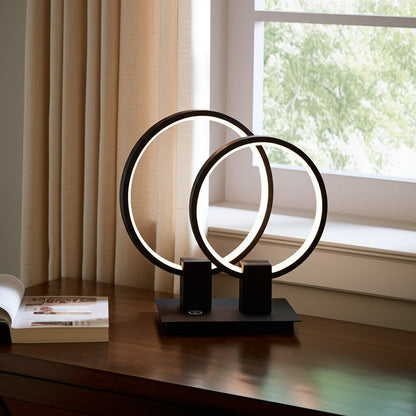 15" Black Metal Two Light Mod Round Circle LED Table Lamp