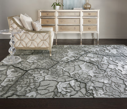 Cream and gray stone-pattern rug, 9' x 12'.