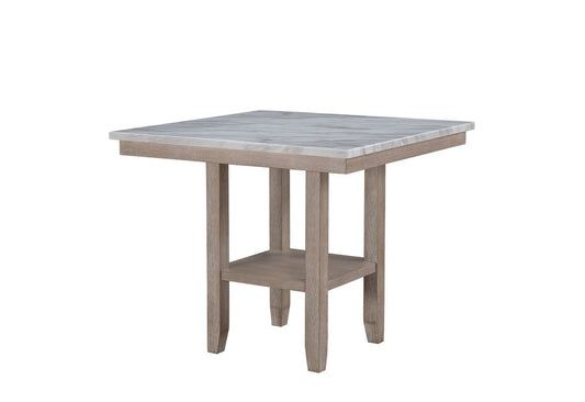 42" White and Natural Faux Marble and Wood Square Bar Table