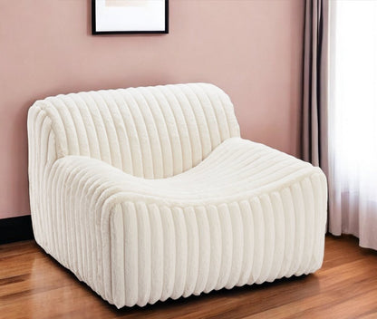 39" Cream Faux Fur And Upholstered Tufted Lounge Chair