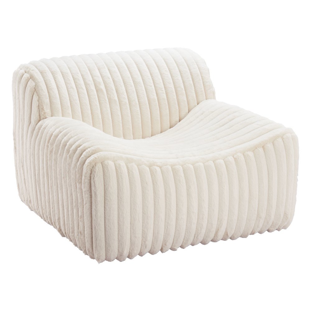 39" Cream Faux Fur And Upholstered Tufted Lounge Chair