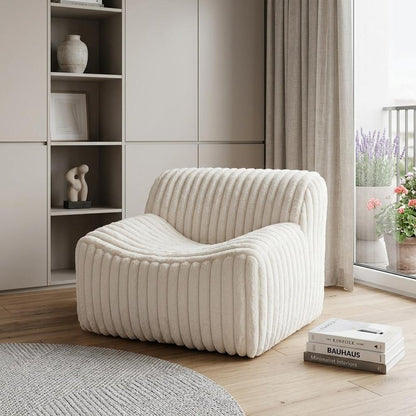 39" Cream Faux Fur And Upholstered Tufted Lounge Chair