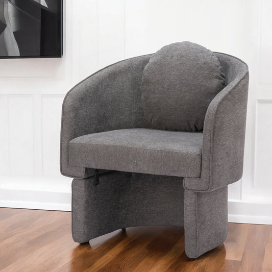 28" Gray Fabric Barrel Chair And Toss Pillow