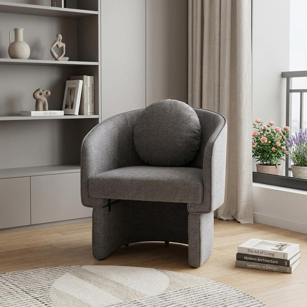 28" Gray Upholstered Club Chair And Toss Pillow