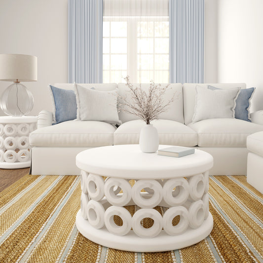 36" White Solid Wood Round Coffee Table