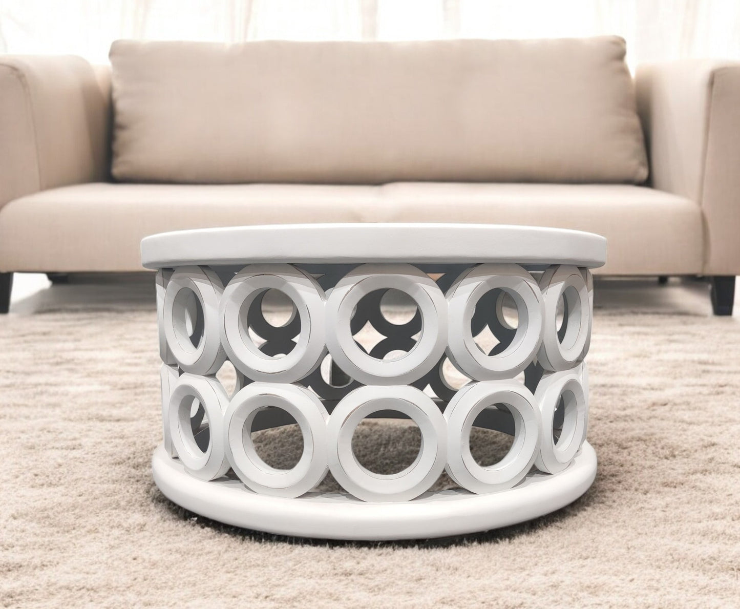 36" White Solid Wood Round Coffee Table