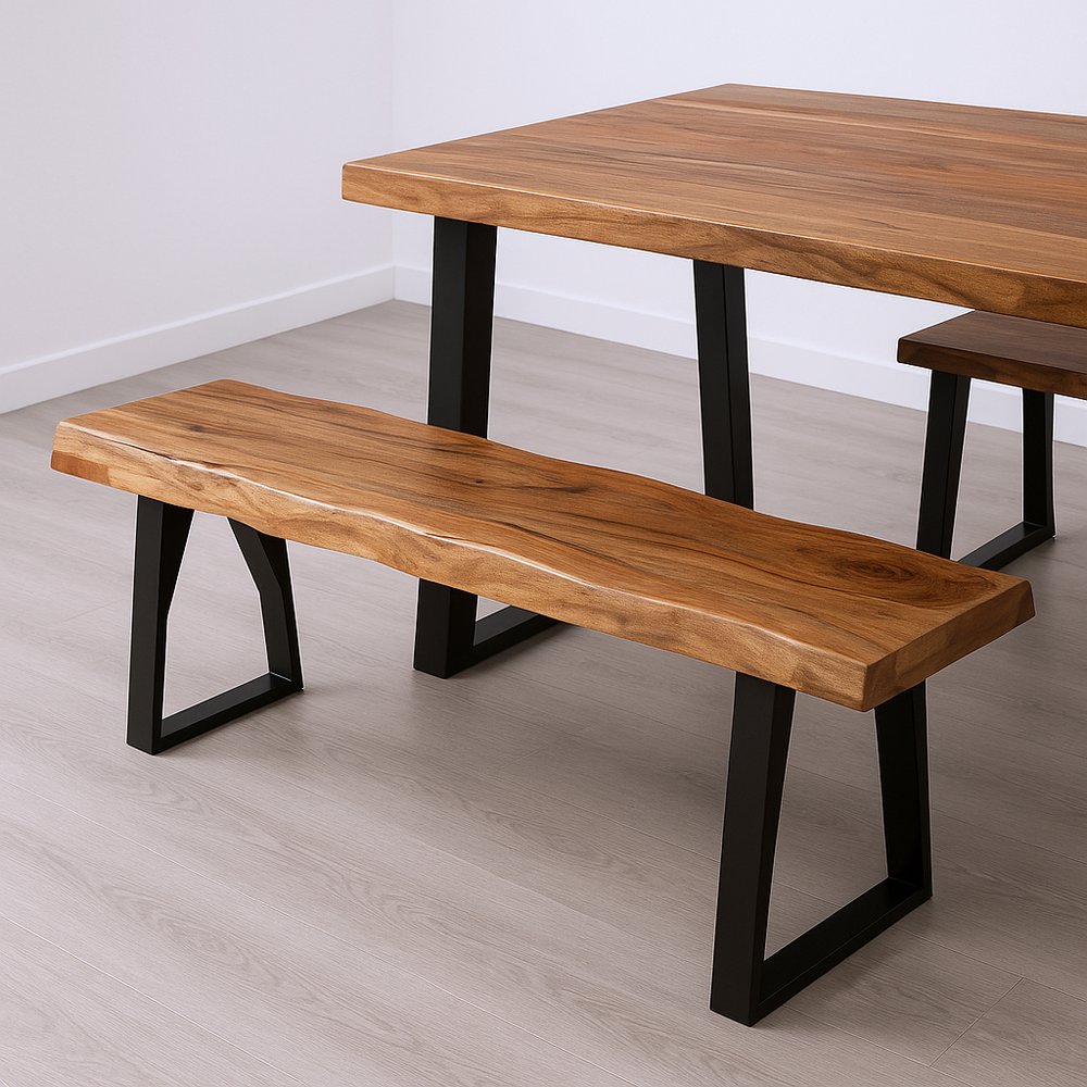 68" Brown and Black Solid Wood And Metal Live Edge Dining Bench