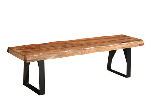 68" Brown & Black Solid Wood & Metal Live Edge Dining Bench