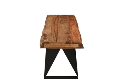 68" Brown and Black Solid Wood And Metal Live Edge Dining Bench