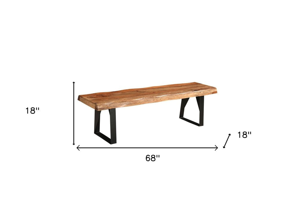 68" Brown and Black Solid Wood And Metal Live Edge Dining Bench