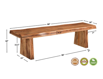 68" Brown Solid Wood Live Edge Dining Bench