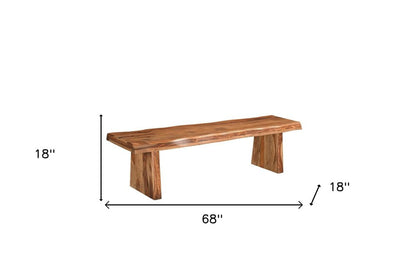 68" Brown Solid Wood Live Edge Dining Bench