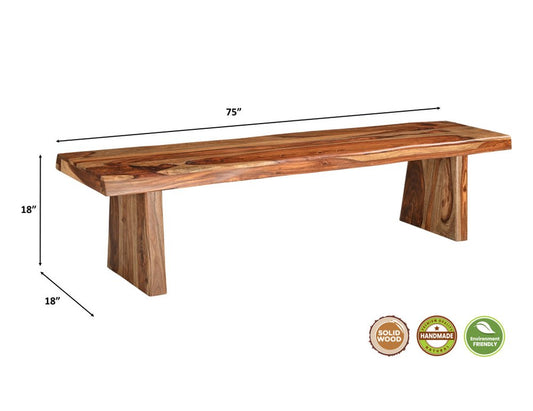 75" Brown Wood And Solid Wood Live Edge Dining Bench