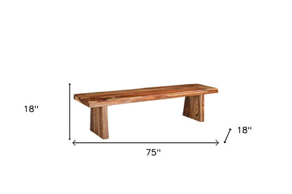 75" brown solid wood live-edge dining bench