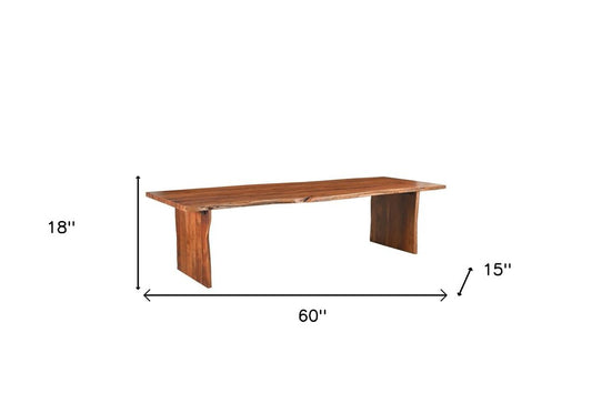 60" Brown Solid Wood Live Edge Dining Bench