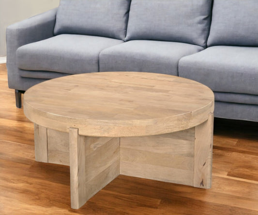 36" Natural Solid Wood Round Coffee Table