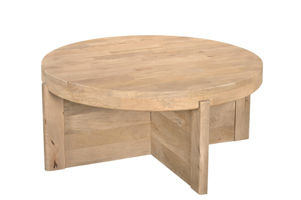 36" Natural Solid Wood Round Coffee Table