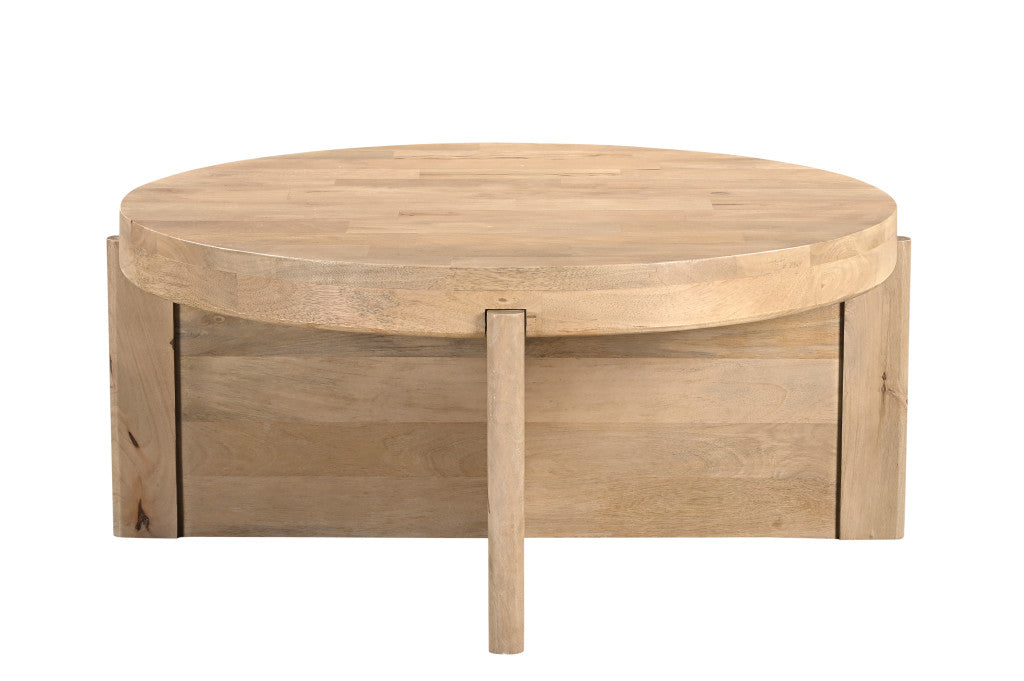 36" Natural Solid Wood Round Coffee Table