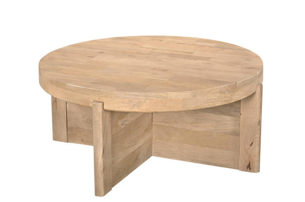 36" Natural Solid Wood Round Coffee Table