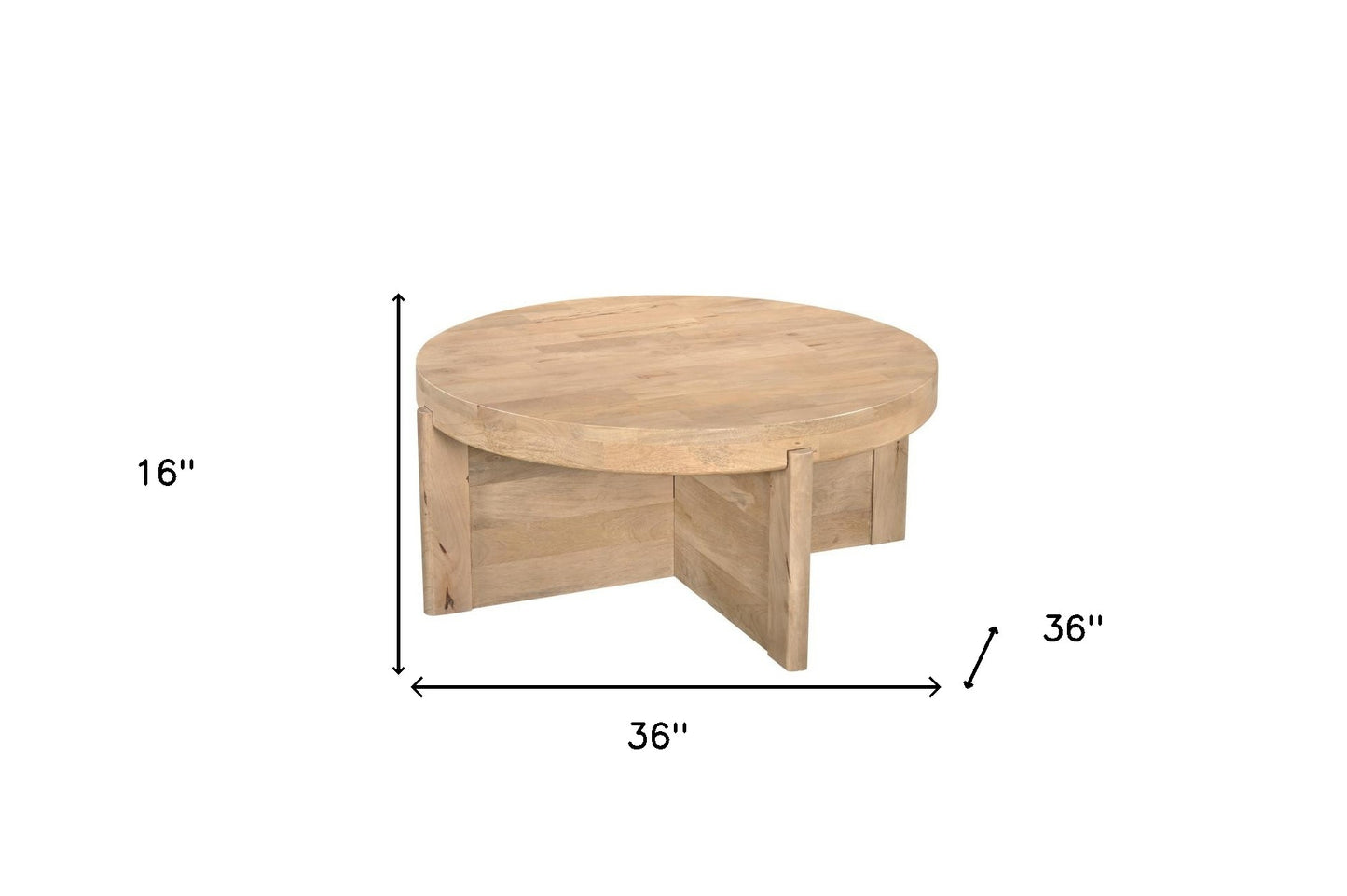 36" Natural Solid Wood Round Coffee Table