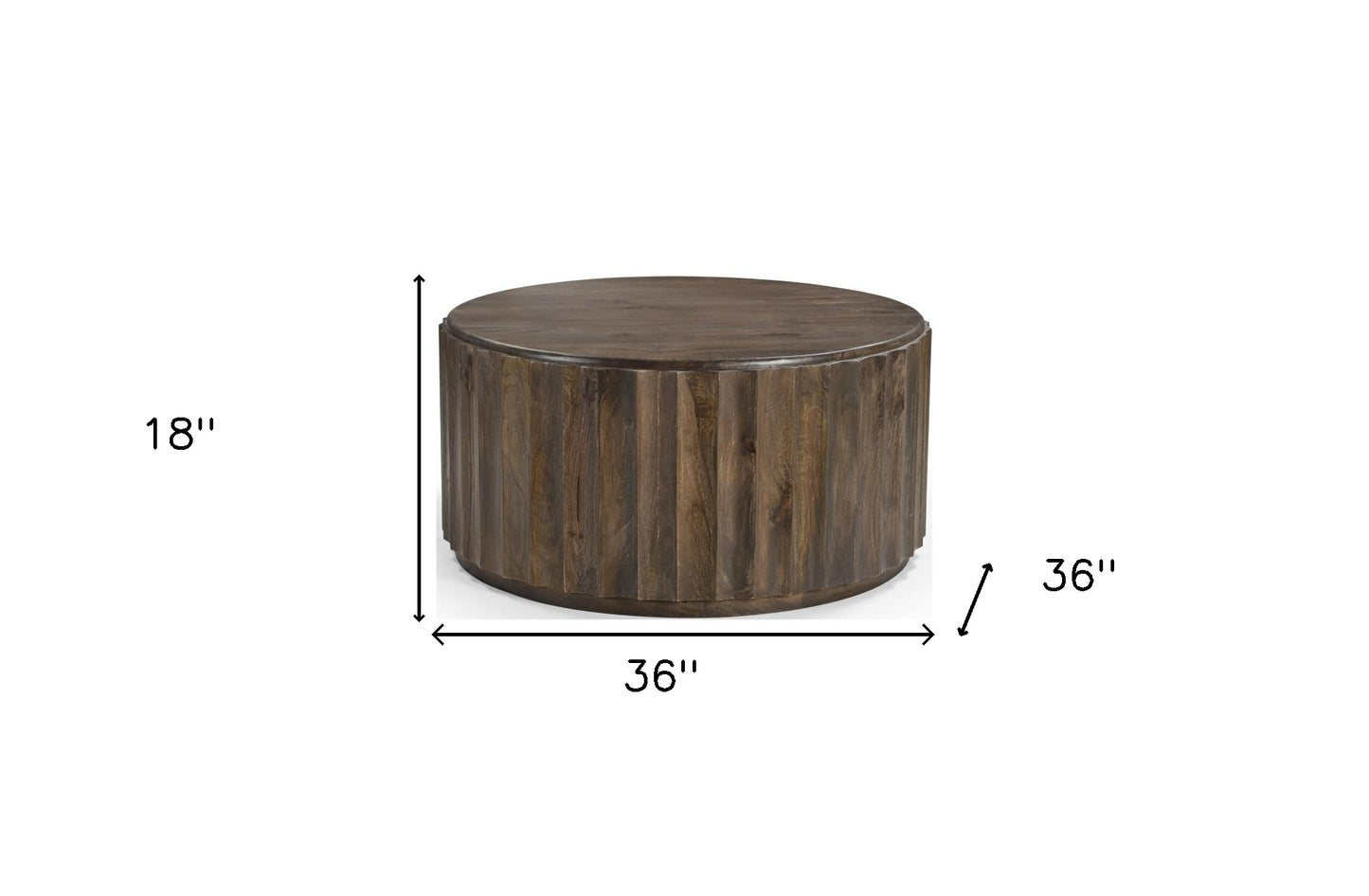 36" Brown Solid Wood Round Coffee Table