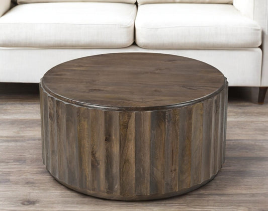 36" Brown Solid Wood Round Coffee Table