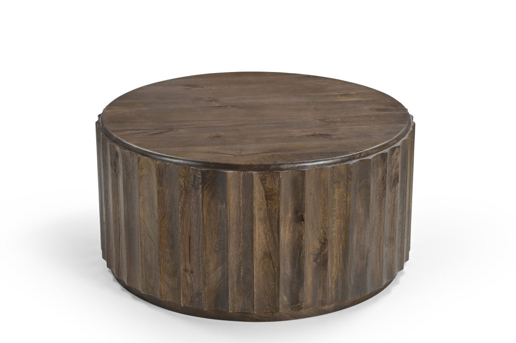 36" Brown Solid Wood Round Coffee Table