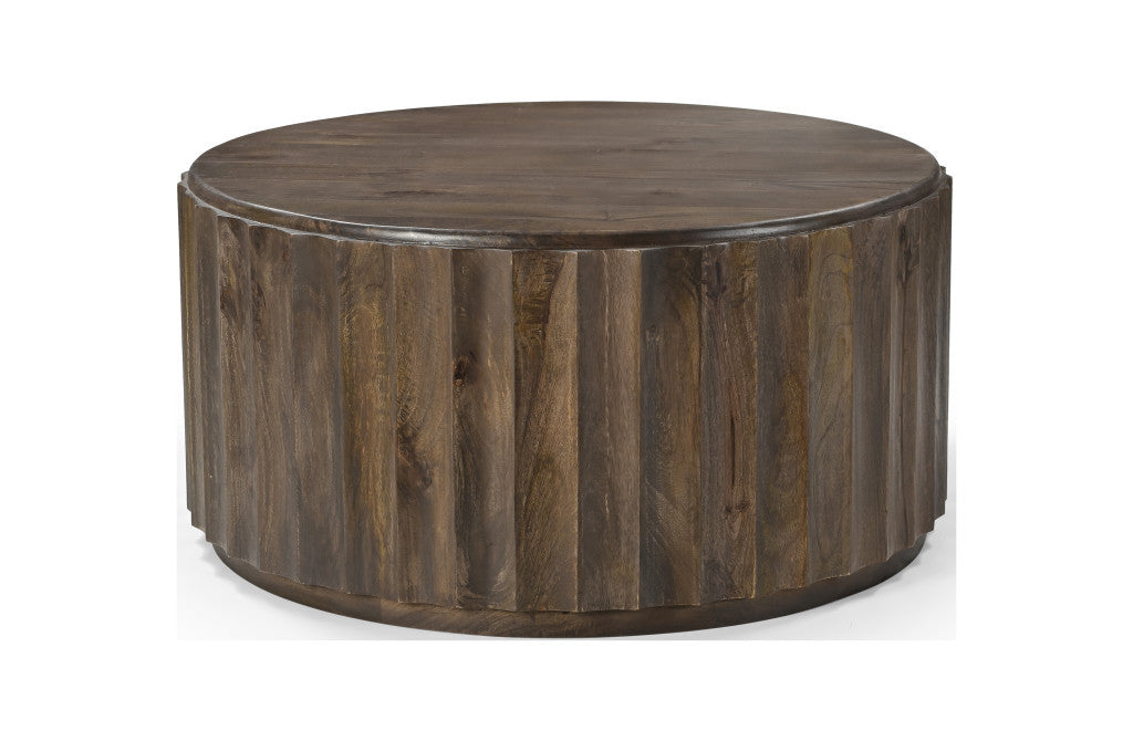 36" Brown Solid Wood Round Coffee Table