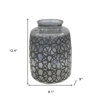 12" Dark Gray Geometric Round Glass Table Vase
