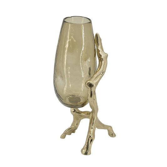 18" Champagne Glass And Metal Table Vase