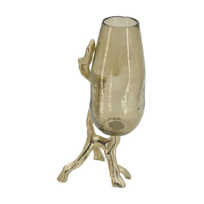 18" Champagne Glass And Metal Table Vase