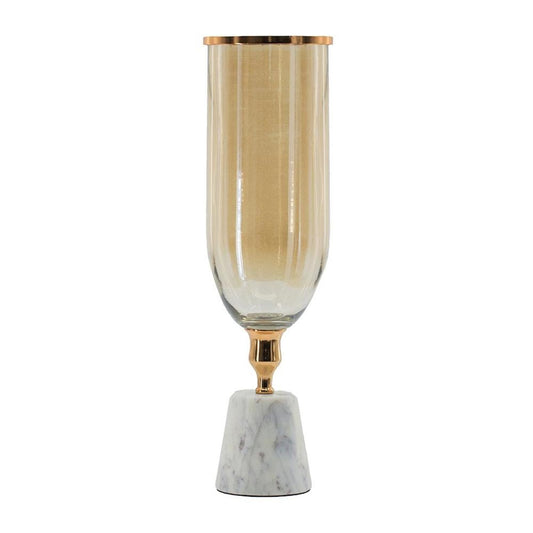 19" Gold And White Glass And Marble Table Vase