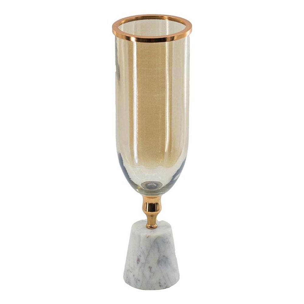 19" Gold And White Glass And Marble Table Vase