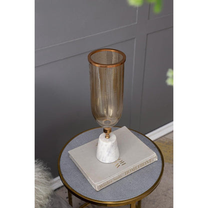19" Gold And White Glass And Marble Table Vase
