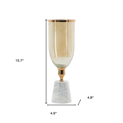16" Gold And White Glass And Marble Table Vase